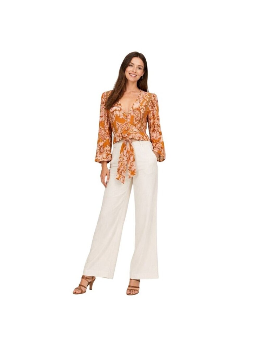 New Bohemian Small Band Of The Free Top Blouse Gold Blush Pink Paisley Print